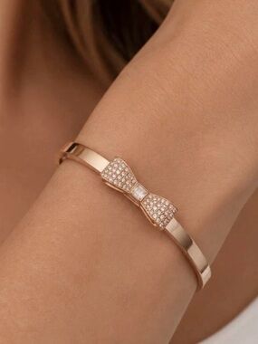 Kate Spade Ready Set Bow Pavé Bangle Bracelet Rose Gold Tone Crystal